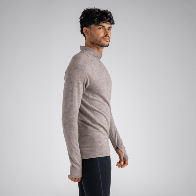 Hejma Men's Merino Zip Top — Taupe Beige
